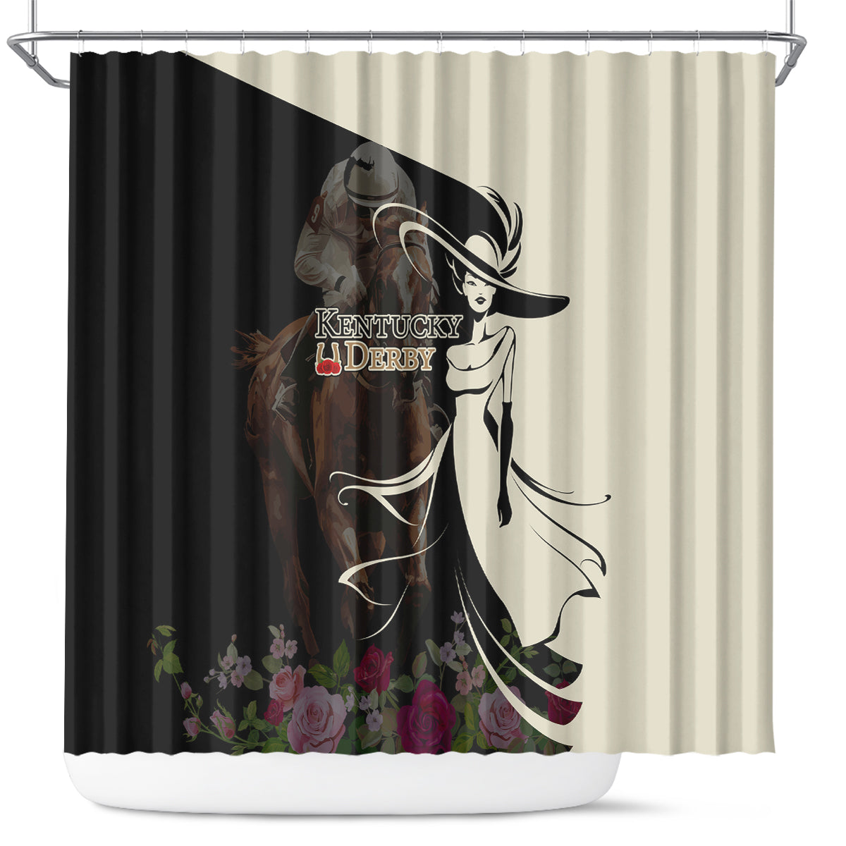 Kentucky Racing Horses Derby Hat Girl Shower Curtain Black Color