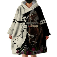 Kentucky Racing Horses Derby Hat Girl Wearable Blanket Hoodie Black Color - Wonder Print Shop