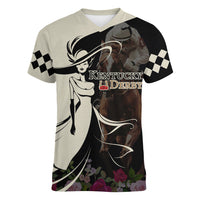 Kentucky Racing Horses Derby Hat Girl Women V-Neck T-Shirt Black Color - Wonder Print Shop