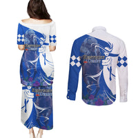 Kentucky Racing Horses Derby Hat Girl Couples Matching Puletasi and Long Sleeve Button Shirt Blue Color - Wonder Print Shop