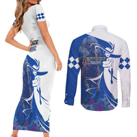 Kentucky Racing Horses Derby Hat Girl Couples Matching Short Sleeve Bodycon Dress and Long Sleeve Button Shirt Blue Color - Wonder Print Shop