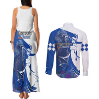 Kentucky Racing Horses Derby Hat Girl Couples Matching Tank Maxi Dress and Long Sleeve Button Shirt Blue Color - Wonder Print Shop