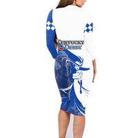 Kentucky Racing Horses Derby Hat Girl Family Matching Long Sleeve Bodycon Dress and Hawaiian Shirt Blue Color - Wonder Print Shop