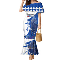Kentucky Racing Horses Derby Hat Girl Family Matching Mermaid Dress and Hawaiian Shirt Blue Color - Wonder Print Shop