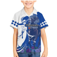 Kentucky Racing Horses Derby Hat Girl Family Matching Mermaid Dress and Hawaiian Shirt Blue Color - Wonder Print Shop