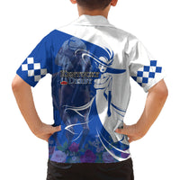 Kentucky Racing Horses Derby Hat Girl Family Matching Off The Shoulder Long Sleeve Dress and Hawaiian Shirt Blue Color - Wonder Print Shop
