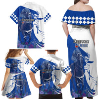 Kentucky Racing Horses Derby Hat Girl Family Matching Off Shoulder Maxi Dress and Hawaiian Shirt Blue Color - Wonder Print Shop