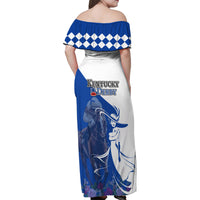 Kentucky Racing Horses Derby Hat Girl Family Matching Off Shoulder Maxi Dress and Hawaiian Shirt Blue Color - Wonder Print Shop