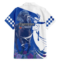 Kentucky Racing Horses Derby Hat Girl Family Matching Off Shoulder Short Dress and Hawaiian Shirt Blue Color - Wonder Print Shop