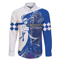 Kentucky Racing Horses Derby Hat Girl Family Matching Off Shoulder Short Dress and Hawaiian Shirt Blue Color - Wonder Print Shop