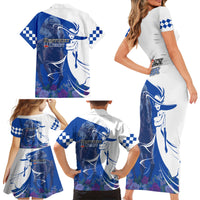 Kentucky Racing Horses Derby Hat Girl Family Matching Short Sleeve Bodycon Dress and Hawaiian Shirt Blue Color - Wonder Print Shop