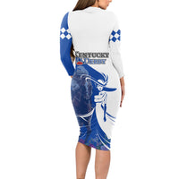 Kentucky Racing Horses Derby Hat Girl Long Sleeve Bodycon Dress Blue Color - Wonder Print Shop