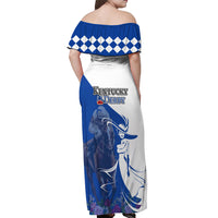 Kentucky Racing Horses Derby Hat Girl Off Shoulder Maxi Dress Blue Color - Wonder Print Shop