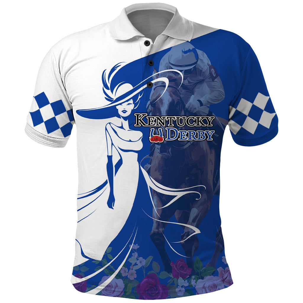 Kentucky Racing Horses Derby Hat Girl Polo Shirt Blue Color