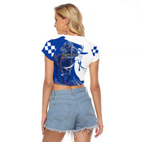 Kentucky Racing Horses Derby Hat Girl Raglan Cropped T Shirt Blue Color - Wonder Print Shop
