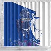 Kentucky Racing Horses Derby Hat Girl Shower Curtain Blue Color