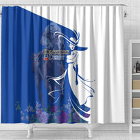 Kentucky Racing Horses Derby Hat Girl Shower Curtain Blue Color