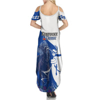 Kentucky Racing Horses Derby Hat Girl Summer Maxi Dress Blue Color - Wonder Print Shop