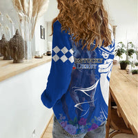 Kentucky Racing Horses Derby Hat Girl Women Casual Shirt Blue Color - Wonder Print Shop