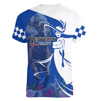 Kentucky Racing Horses Derby Hat Girl Women V-Neck T-Shirt Blue Color - Wonder Print Shop