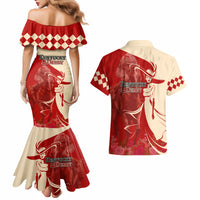 Kentucky Racing Horses Derby Hat Girl Couples Matching Mermaid Dress and Hawaiian Shirt Red Color - Wonder Print Shop