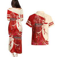 Kentucky Racing Horses Derby Hat Girl Couples Matching Puletasi and Hawaiian Shirt Red Color - Wonder Print Shop