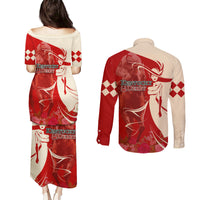 Kentucky Racing Horses Derby Hat Girl Couples Matching Puletasi and Long Sleeve Button Shirt Red Color - Wonder Print Shop