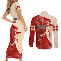 Kentucky Racing Horses Derby Hat Girl Couples Matching Short Sleeve Bodycon Dress and Long Sleeve Button Shirt Red Color - Wonder Print Shop