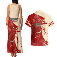 Kentucky Racing Horses Derby Hat Girl Couples Matching Tank Maxi Dress and Hawaiian Shirt Red Color - Wonder Print Shop