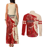 Kentucky Racing Horses Derby Hat Girl Couples Matching Tank Maxi Dress and Long Sleeve Button Shirt Red Color - Wonder Print Shop