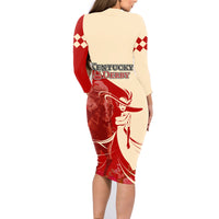 Kentucky Racing Horses Derby Hat Girl Family Matching Long Sleeve Bodycon Dress and Hawaiian Shirt Red Color - Wonder Print Shop