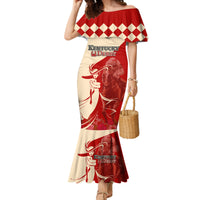 Kentucky Racing Horses Derby Hat Girl Family Matching Mermaid Dress and Hawaiian Shirt Red Color - Wonder Print Shop