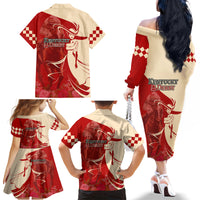 Kentucky Racing Horses Derby Hat Girl Family Matching Off The Shoulder Long Sleeve Dress and Hawaiian Shirt Red Color - Wonder Print Shop