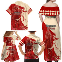 Kentucky Racing Horses Derby Hat Girl Family Matching Off Shoulder Maxi Dress and Hawaiian Shirt Red Color - Wonder Print Shop