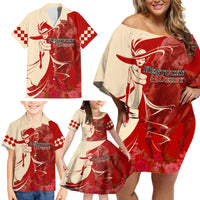 Kentucky Racing Horses Derby Hat Girl Family Matching Off Shoulder Short Dress and Hawaiian Shirt Red Color - Wonder Print Shop