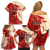 Kentucky Racing Horses Derby Hat Girl Family Matching Off Shoulder Short Dress and Hawaiian Shirt Red Color - Wonder Print Shop
