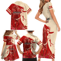Kentucky Racing Horses Derby Hat Girl Family Matching Short Sleeve Bodycon Dress and Hawaiian Shirt Red Color - Wonder Print Shop