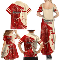 Kentucky Racing Horses Derby Hat Girl Family Matching Summer Maxi Dress and Hawaiian Shirt Red Color - Wonder Print Shop