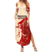 Kentucky Racing Horses Derby Hat Girl Family Matching Summer Maxi Dress and Hawaiian Shirt Red Color - Wonder Print Shop