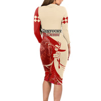 Kentucky Racing Horses Derby Hat Girl Long Sleeve Bodycon Dress Red Color - Wonder Print Shop