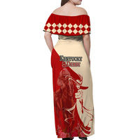 Kentucky Racing Horses Derby Hat Girl Off Shoulder Maxi Dress Red Color - Wonder Print Shop