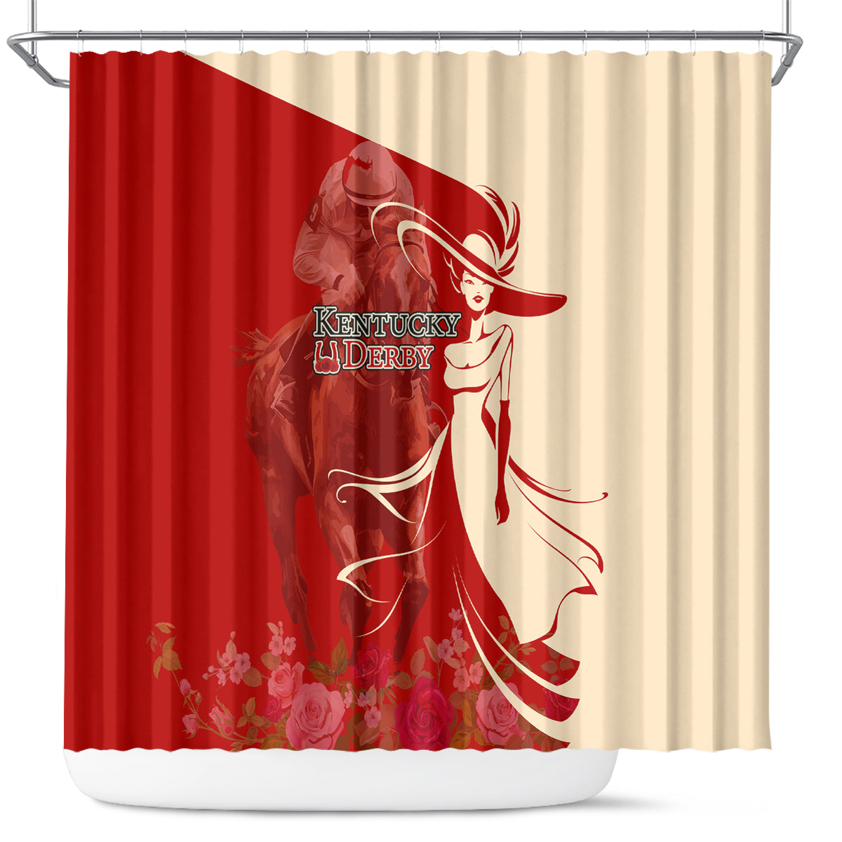 Kentucky Racing Horses Derby Hat Girl Shower Curtain Red Color