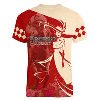 Kentucky Racing Horses Derby Hat Girl Women V-Neck T-Shirt Red Color - Wonder Print Shop