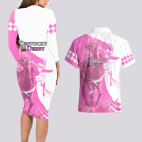 Kentucky Racing Horses Derby Hat Girl Couples Matching Long Sleeve Bodycon Dress and Hawaiian Shirt Pink Color - Wonder Print Shop