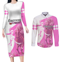 Kentucky Racing Horses Derby Hat Girl Couples Matching Long Sleeve Bodycon Dress and Long Sleeve Button Shirt Pink Color - Wonder Print Shop