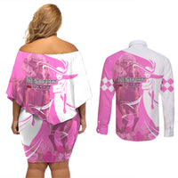 Kentucky Racing Horses Derby Hat Girl Couples Matching Off Shoulder Short Dress and Long Sleeve Button Shirt Pink Color - Wonder Print Shop