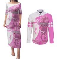 Kentucky Racing Horses Derby Hat Girl Couples Matching Puletasi and Long Sleeve Button Shirt Pink Color - Wonder Print Shop