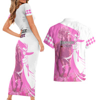 Kentucky Racing Horses Derby Hat Girl Couples Matching Short Sleeve Bodycon Dress and Hawaiian Shirt Pink Color - Wonder Print Shop