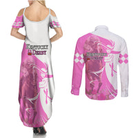 Kentucky Racing Horses Derby Hat Girl Couples Matching Summer Maxi Dress and Long Sleeve Button Shirt Pink Color - Wonder Print Shop