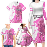 Kentucky Racing Horses Derby Hat Girl Family Matching Long Sleeve Bodycon Dress and Hawaiian Shirt Pink Color - Wonder Print Shop